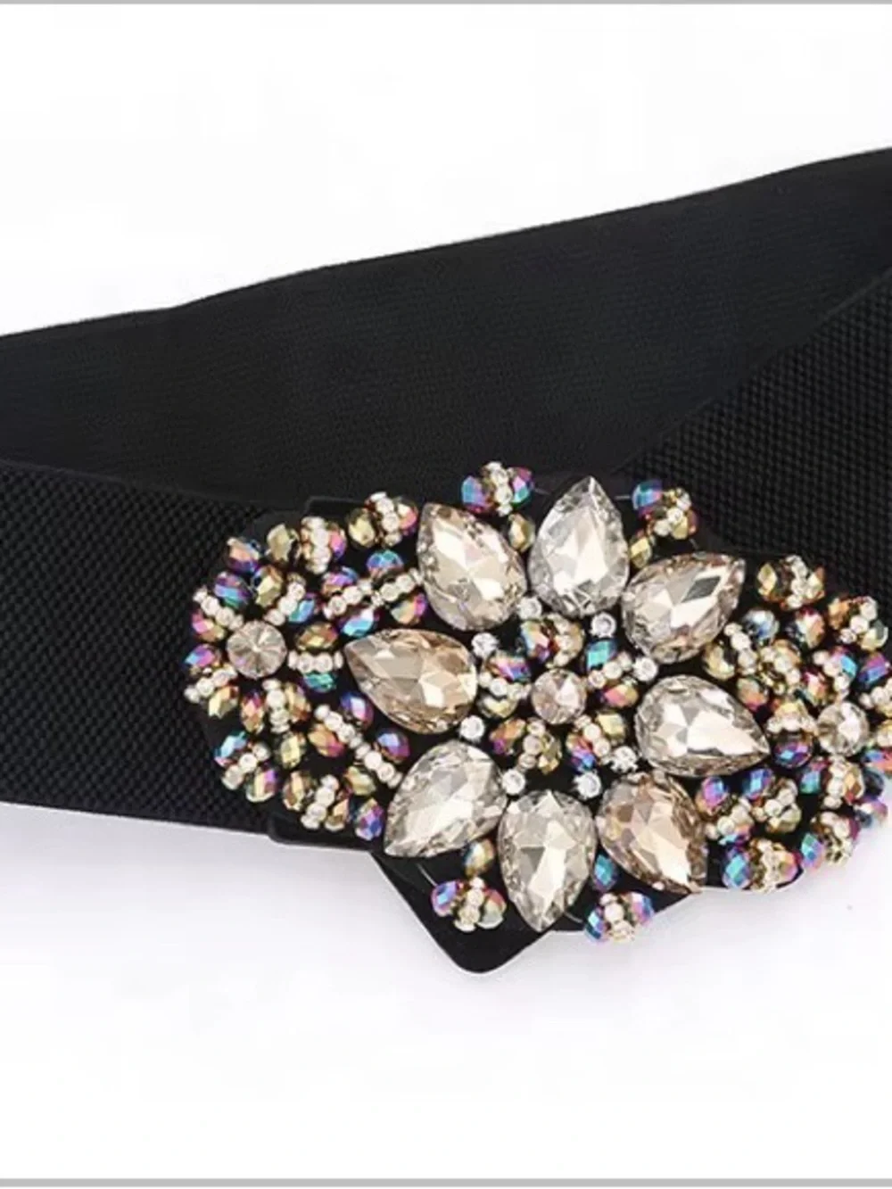 Crystal Cluster Black Elastic Statement Belt